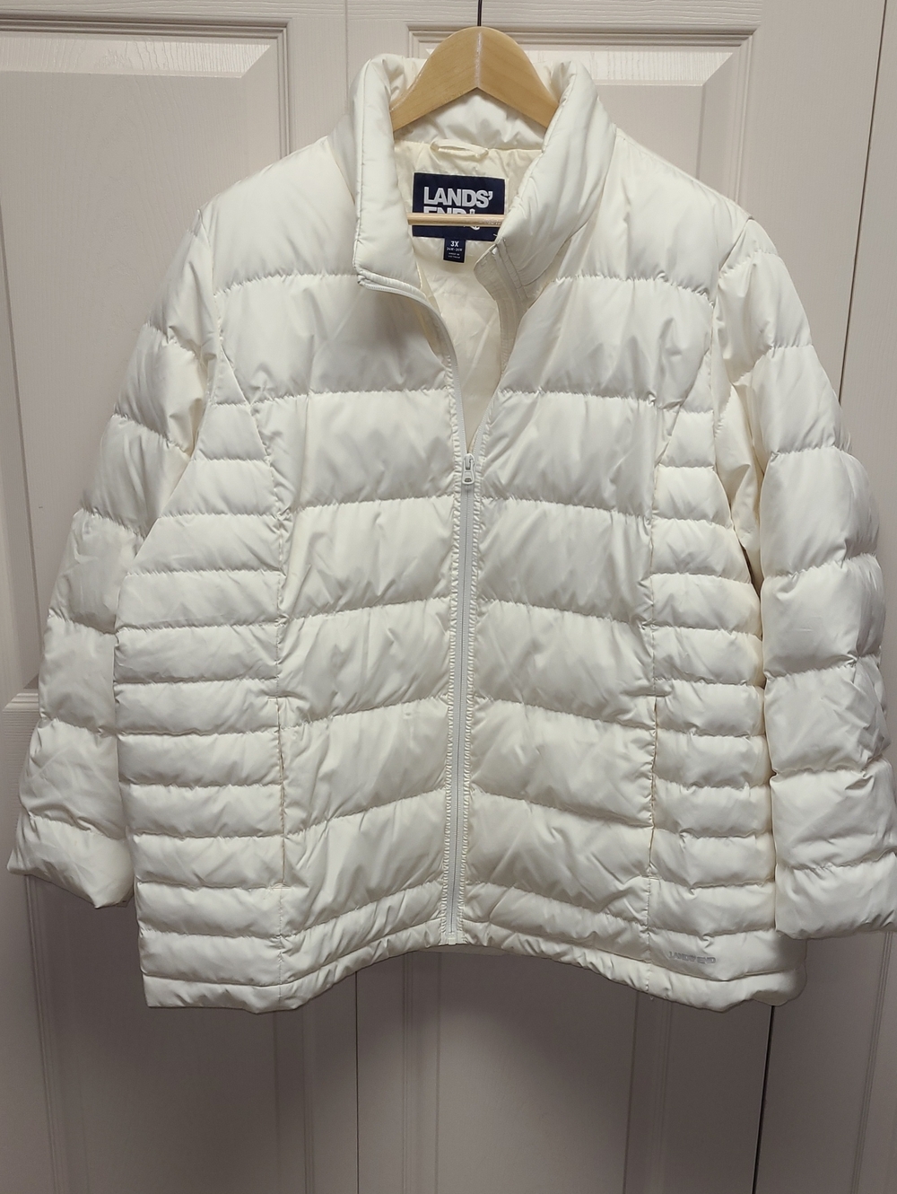 Lands' End Women's Plus Cream Quilted Full zip Puffer Coat w/ stand up collar